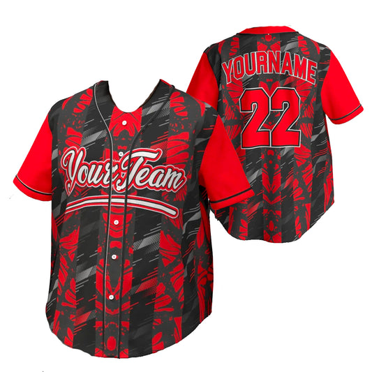 Custom Black Red Edgy Pattern Baseball Team Design Baseball Jersey BS-5