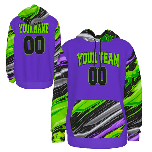 Custom Purple Green Black Edgy Pattern Design Sports Pullover Sweatshirt Hoodie HD-21