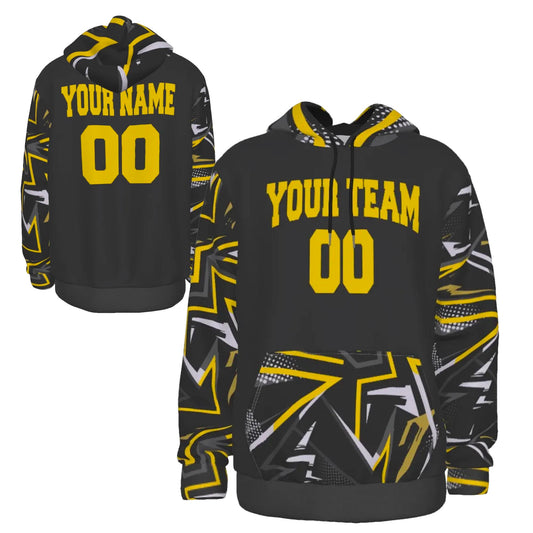 Custom Yellow Charcoal Black Edgy Pattern Design Sports Pullover Sweatshirt Hoodie HD-22