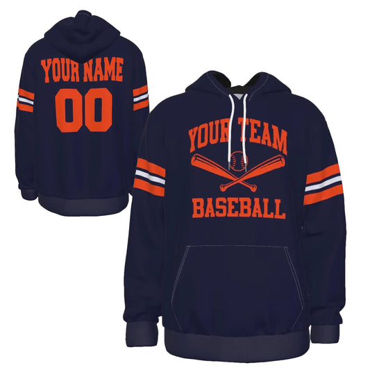 Custom Navy Orange Baseball Team Design Sports Pullover Sweatshirt Hoodie BSHD-2