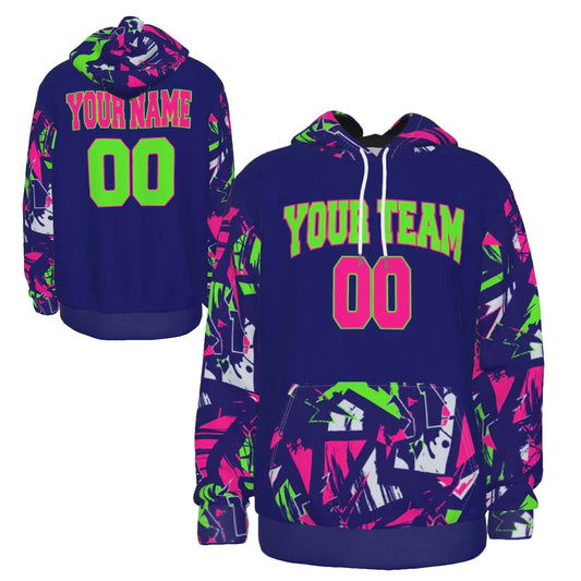 Custom Navy Pink Green Graffiti Design Sports Pullover Sweatshirt Hoodie HD-15