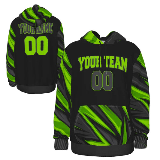 Custom Black Green Lightning Design Sports Pullover Sweatshirt Hoodie HD-16