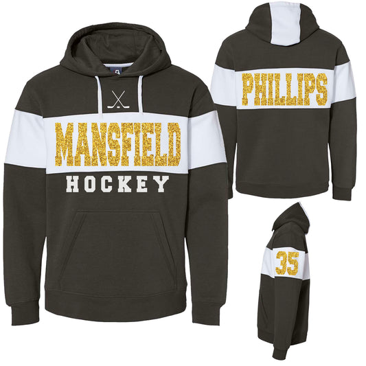Mansfield Tigers Glitter Hockey Design Black Colorblocked Hoodie