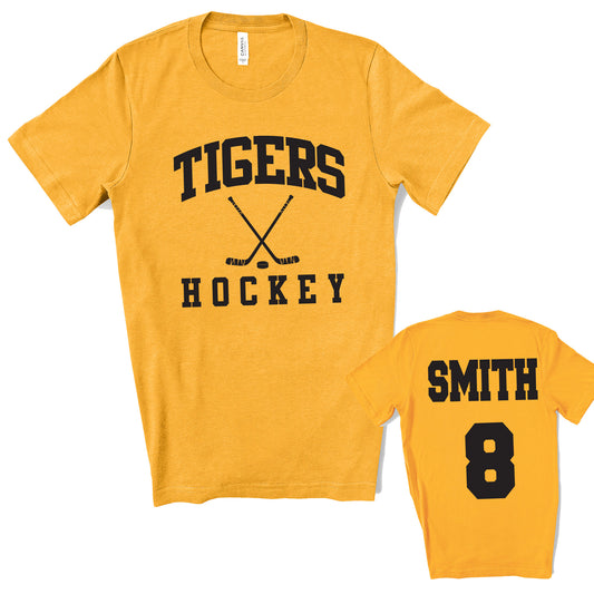 Custom Mansfield Tigers Hockey Bella Canvas Unisex Gold Tee Shirt