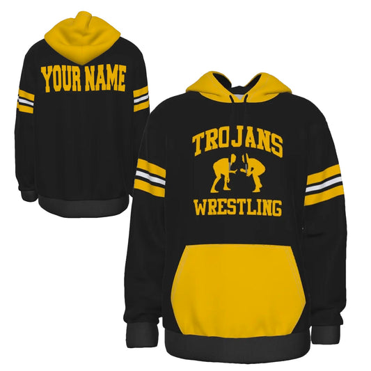 Custom Yellow Gold Black Wrestling Team Design Sports Pullover Sweatshirt Hoodie - WRHD-2