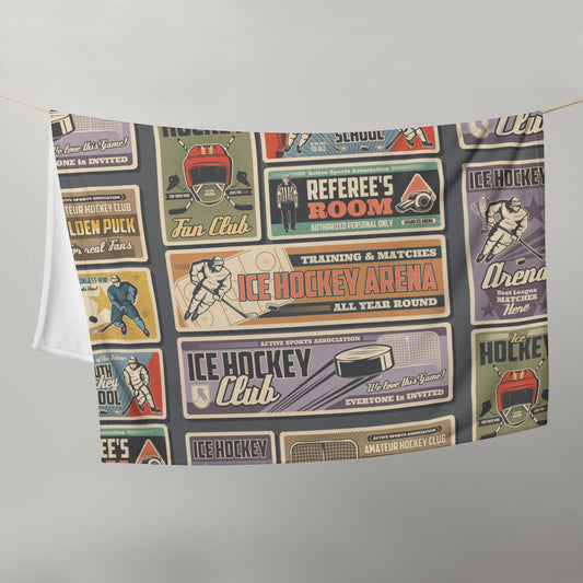 Retro Vintage Hockey Soft Fleece 50" x 60" Throw Blanket