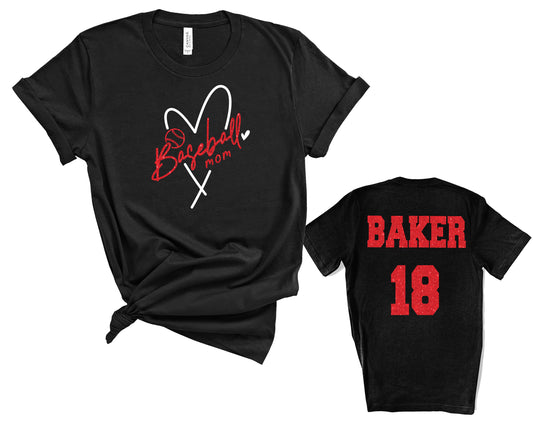 Baseball Mom Heart Glitter Design Bella + Canvas Unisex Cotton Tee Shirt | 3001