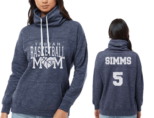 Custom Personalized Basketball Mom J America Women’s Mélange Fleece Cowl Neck Sweatshirt Amazing Spirit Wear- 2.8673