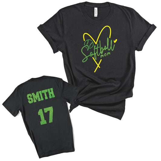 Softball Mom Heart Glitter Design Bella + Canvas Unisex Cotton Tee Shirt | 3001